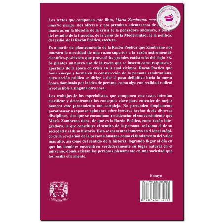 MARÍA ZAMBRANO, Pensadora de nuestro tiempo, González Ulloa Aguirre