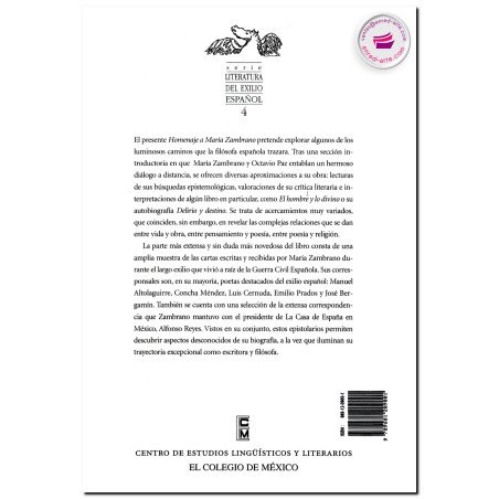 HOMENAJE A MARIA ZAMBRANO: estudios y correspondencia, James Valender, Anthony Stanton, Rose Corral, Octavio Paz